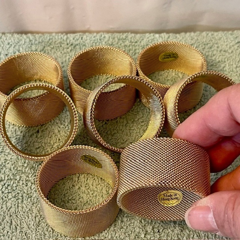 Vintage Gold Mesh Napkin Rings Set of 8 Woven Metal Hong Kong MCM HW Regency
